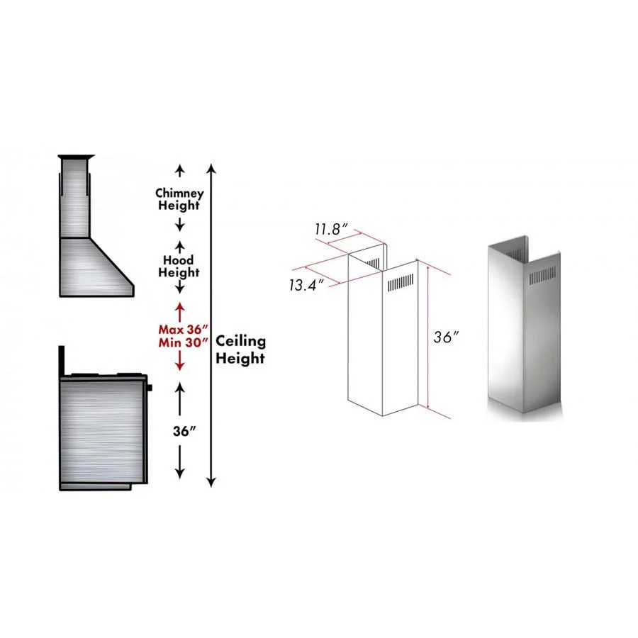ZLINE 1-36 in. Chimney Extension for 9 ft. to 10 ft. Ceilings (1PCEXT-9667/9697) - Image 3