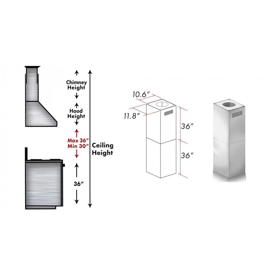 ZLINE 2-36 in. Chimney Extensions for 10 ft. to 12 ft. Ceilings (2PCEXT-597-304) - Image 3
