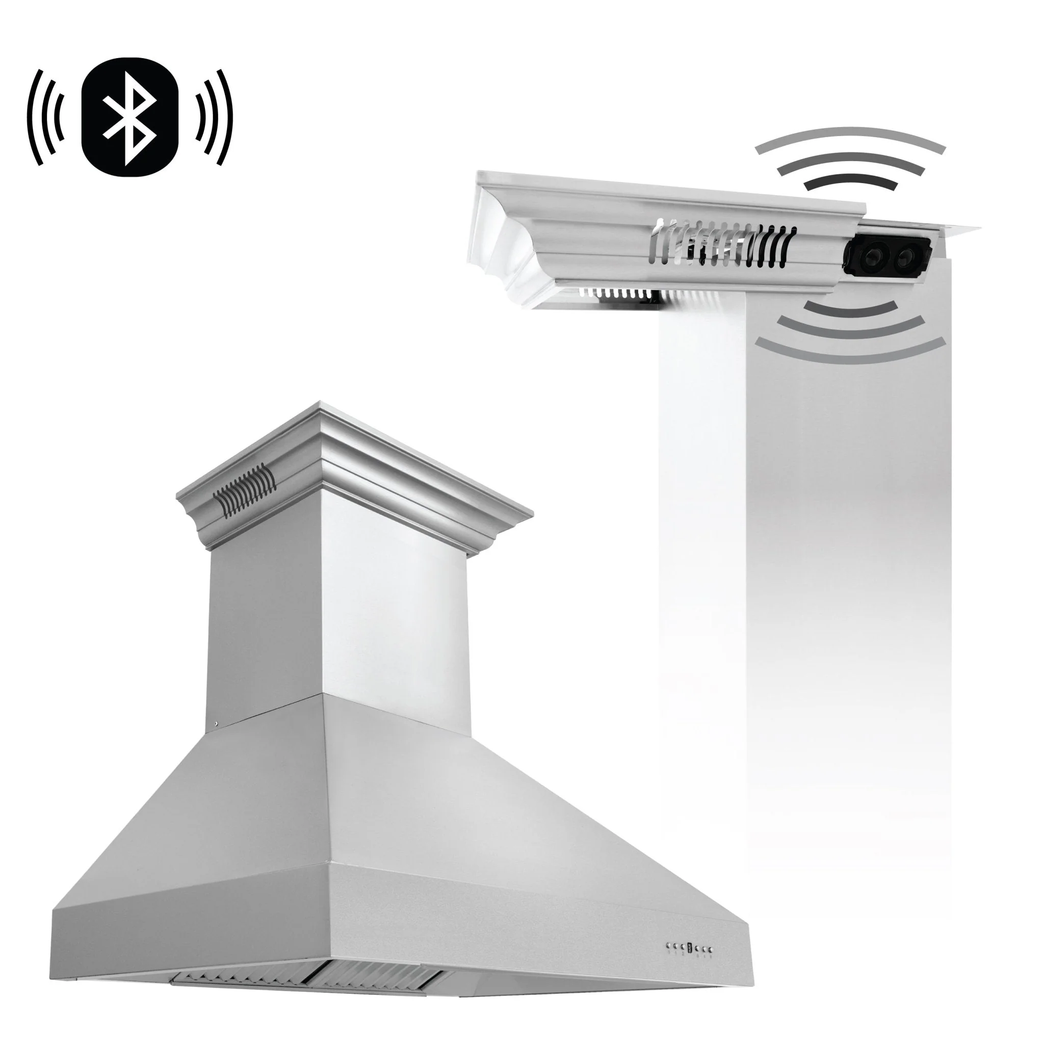36" ZLINE CrownSound™Ducted Vent Wall Mount Range Hood in Stainless Steel with Built-in Bluetooth Speakers (667CRN-BT-36)