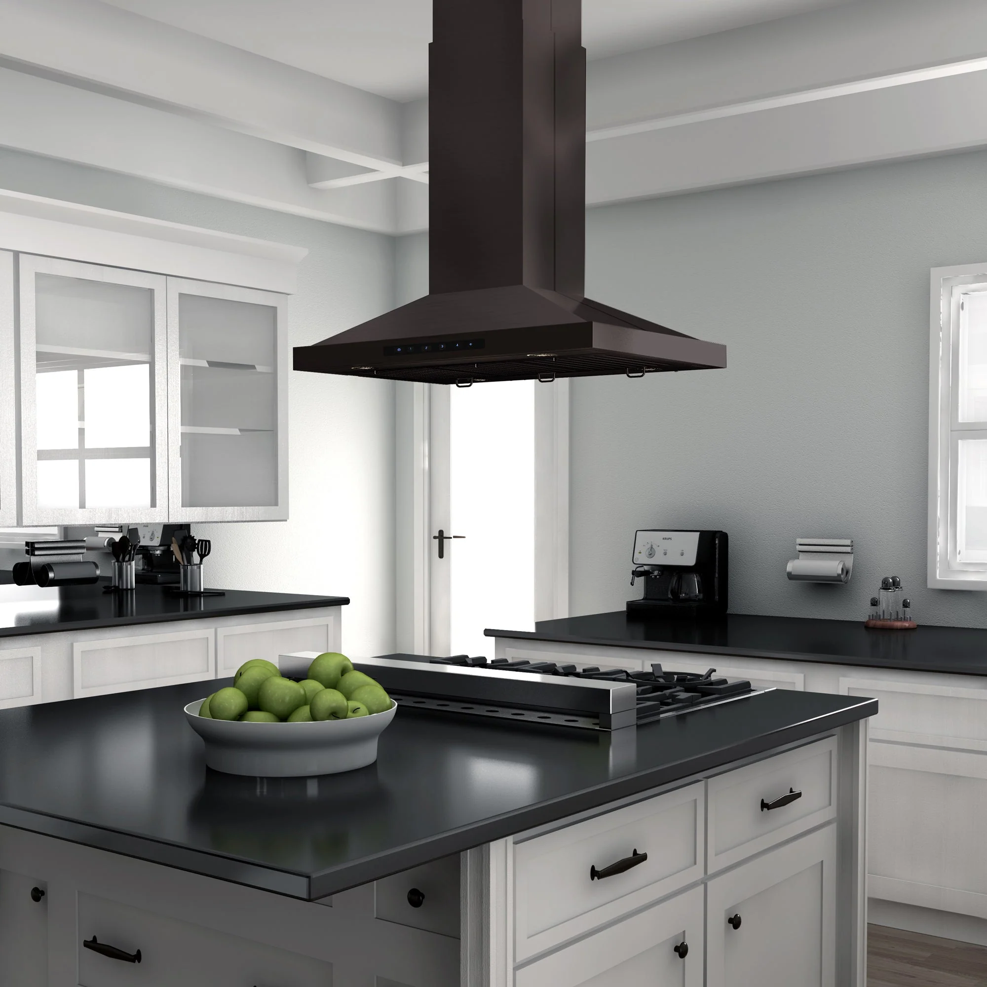 48" ZLINE CrownSound Ducted Vent Island Mount Range Hood in Black Stainless Steel with Built-in Bluetooth Speakers (BSGL2iNCRN-BT-48) - Image 6