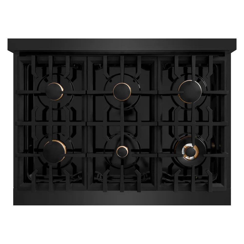 ZLINE Autograph Edition 36 in. 5.2 cu. ft. Classic Dual Fuel Range with 6 Burner Gas Cooktop and Electric Convection Oven in Black Stainless Steel with Champagne Bronze Accents, Open Box-Good Condition - Image 6