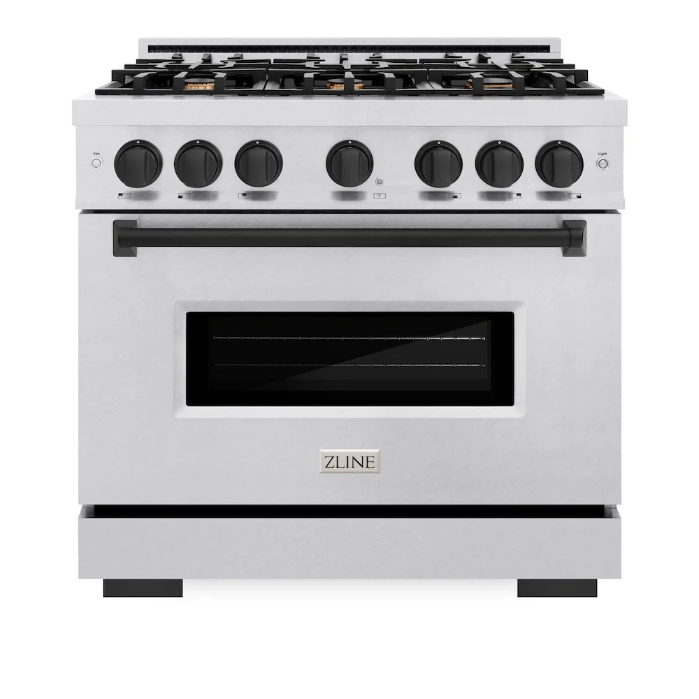 ZLINE Autograph Edition 36 in. 5.2 cu. ft. Classic Dual Fuel Range with 6 Burner Gas Cooktop and Electric Convection Oven in Satin Stainless Steel with Matte Black Accents, Open Box-Good Condition - Image 7