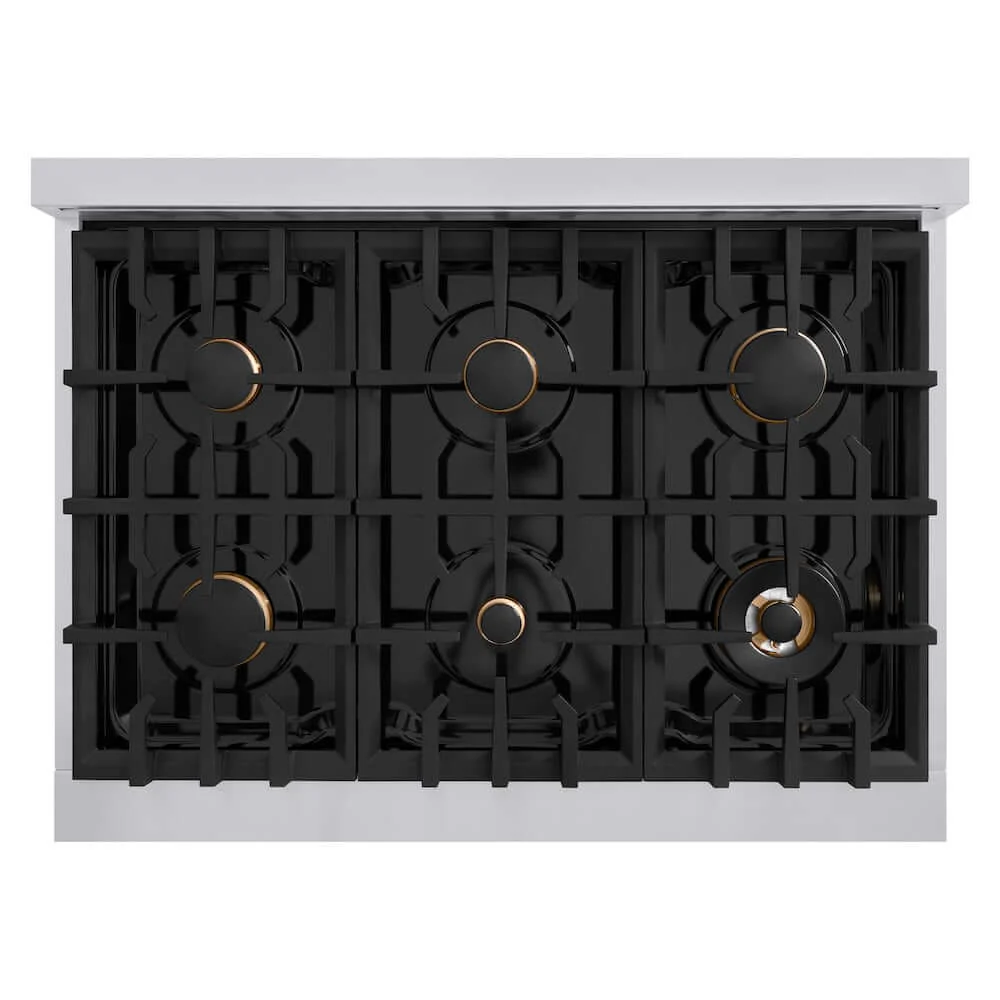ZLINE Autograph Edition 36 in. 5.2 cu. ft. Classic Dual Fuel Range with 6 Burner Gas Cooktop and Electric Convection Oven in Stainless Steel with Polished Gold Accents, Open Box-Good Condition - Image 6