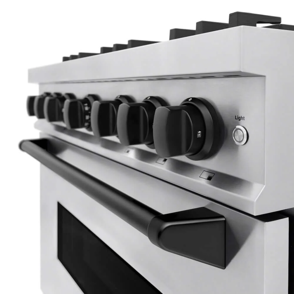ZLINE Autograph Edition 36 in. 5.2 cu. ft. Classic Dual Fuel Range with 6 Burner Gas Cooktop and Electric Convection Oven in Stainless Steel with Matte Black Accents, Open Box-Good Condition - Image 2