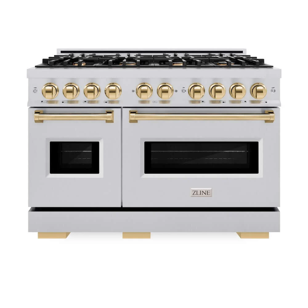 ZLINE Autograph Edition 48 in. 6.7 cu. ft. Classic Double Oven Dual Fuel Range with 8 Burner Gas Cooktop in Stainless Steel and Polished Gold Accents, Open Box-Good Condition - Image 6