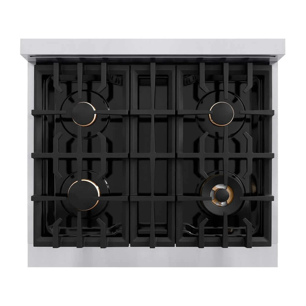 ZLINE Autograph Edition 30 in. 4.2 cu. ft. Classic Dual Fuel Range with 4 Burner Gas Cooktop and Electric Convection Oven in Stainless Steel with White Matte Door and Matte Black Accents, Open Box-Good Condition - Image 6