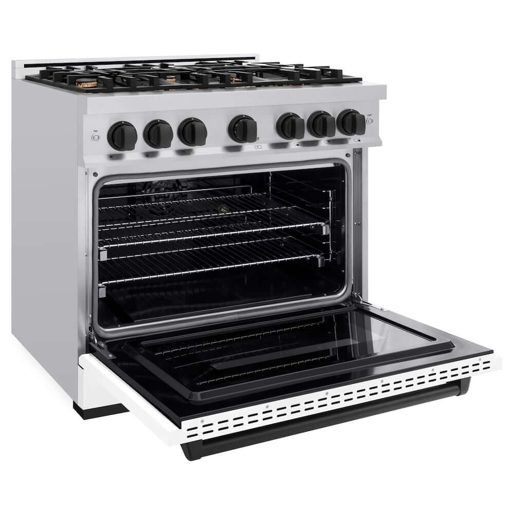 ZLINE Autograph Edition 36 in. 5.2 cu. ft. Classic Dual Fuel Range with 6 Burner Gas Cooktop and Electric Convection Oven in Stainless Steel with White Matte Door and Matte Black Accents, Open Box-Good Condition - Image 5