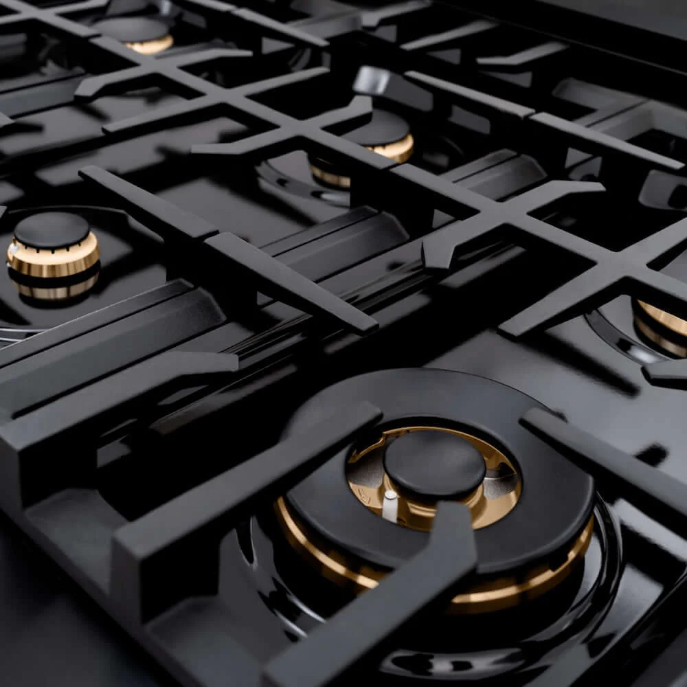 ZLINE Autograph Edition 36 in. 5.2 cu. ft. Classic Gas Range with 6 Burner Cooktop and Convection Gas Oven in Black Stainless Steel and Champagne Bronze Accents, Open Box-Good Condition - Image 2
