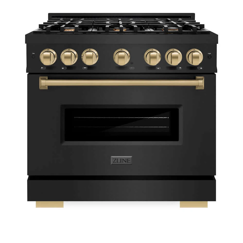 ZLINE Autograph Edition 36 in. 5.2 cu. ft. Classic Gas Range with 6 Burner Cooktop and Convection Gas Oven in Black Stainless Steel and Champagne Bronze Accents, Open Box-Good Condition - Image 7