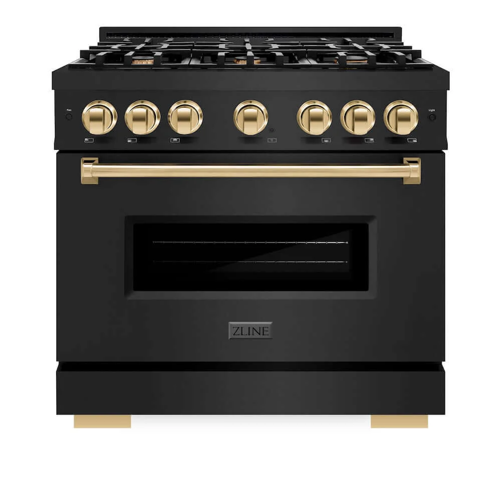 ZLINE Autograph Edition 36 in. 5.2 cu. ft. Classic Gas Range with 6 Burner Cooktop and Convection Gas Oven in Black Stainless Steel and Polished Gold Accents, Open Box-Good Condition - Image 7