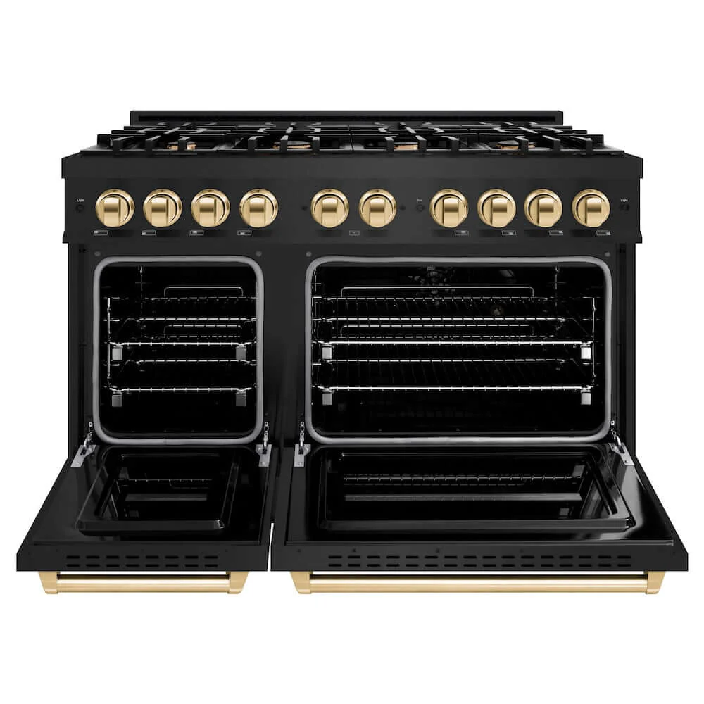 ZLINE Autograph Edition 48 in. 6.7 cu. ft. Classic Double Oven Gas Range with 8 Burner Cooktop in Black Stainless Steel and Polished Gold Accents, Open Box-Good Condition - Image 7