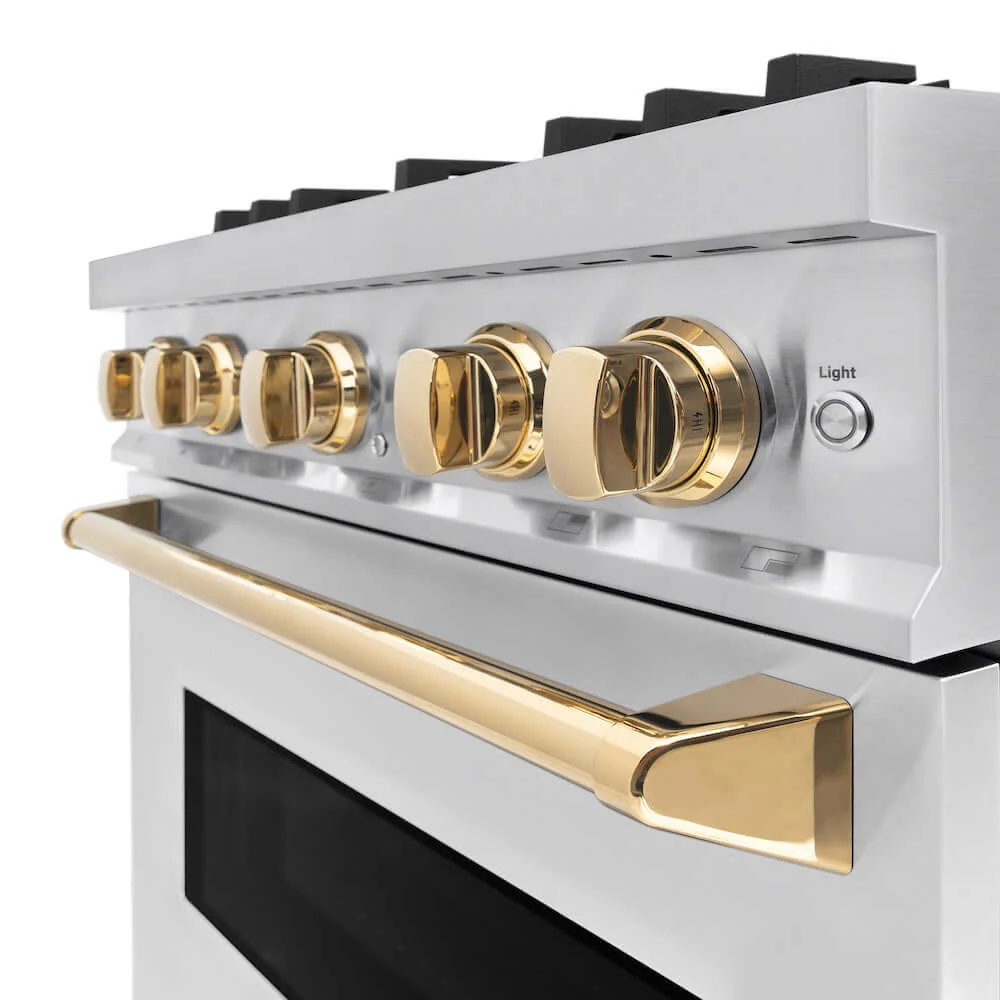 ZLINE Autograph Edition 30 in. 4.2 cu. ft. Classic Gas Range with 4 Burner Cooktop and Convection Gas Oven in Stainless Steel and Polished Gold Accents, Open Box-Good Condition - Image 9