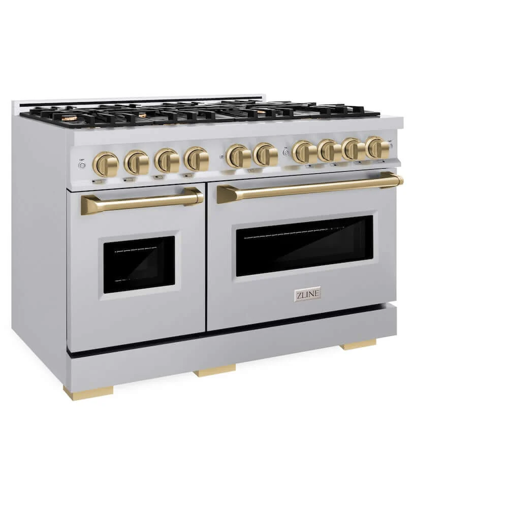 ZLINE Autograph Edition 48 in. 6.7 cu. ft. Classic Double Oven Gas Range with 8 Burner Cooktop in Stainless Steel and Champagne Bronze Accents, Open Box-Good Condition - Image 4