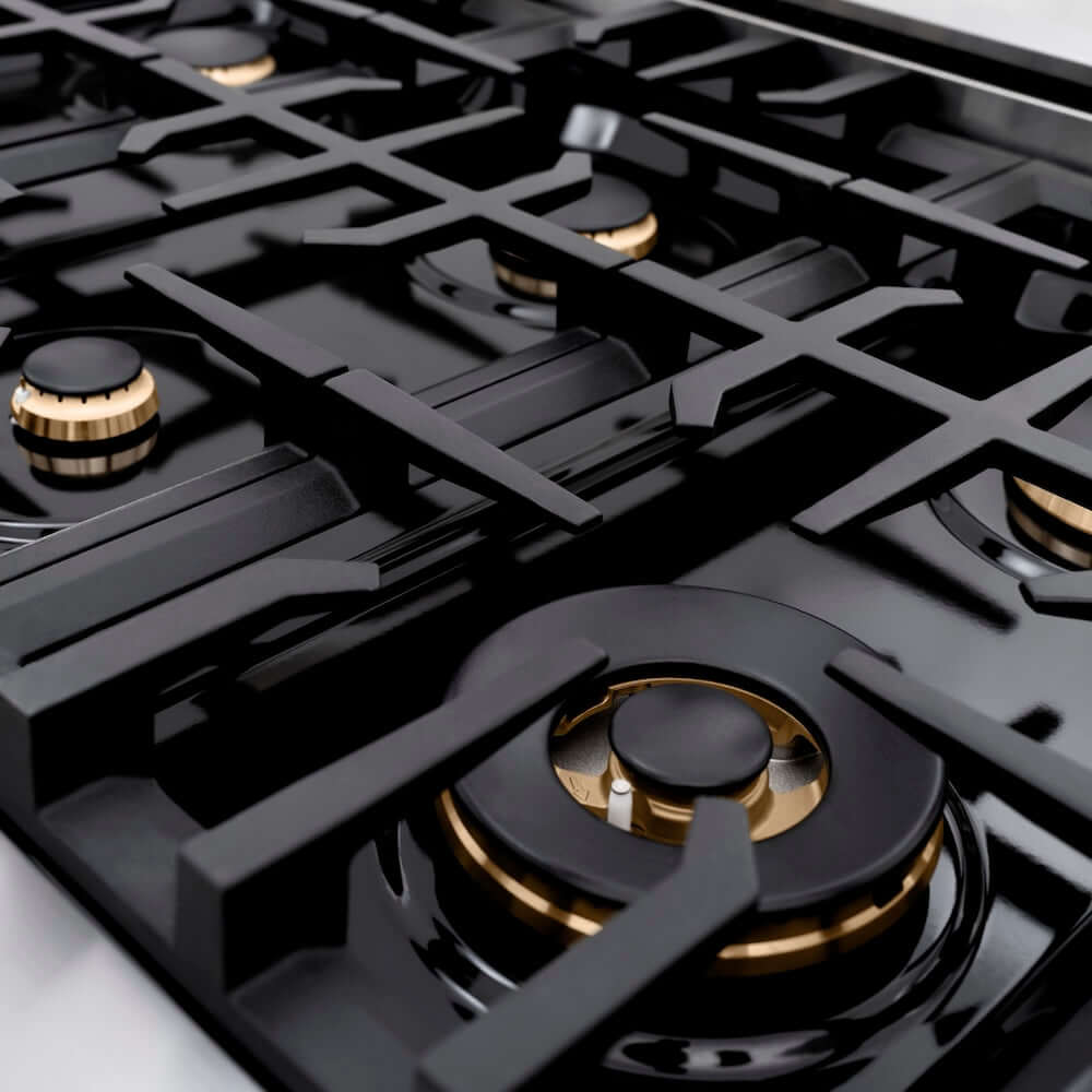 ZLINE Autograph Edition 36 in. 5.2 cu. ft. Classic Gas Range with 6 Burner Cooktop and Convection Gas Oven in Stainless Steel with Black Matte Door and Polished Gold Accents, Open Box-Good Condition - Image 2