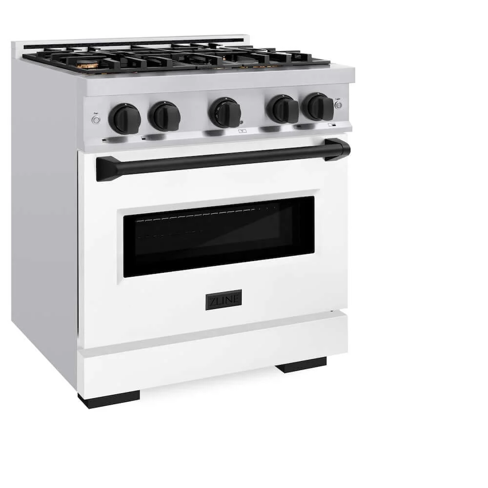 ZLINE Autograph Edition 30 in. 4.2 cu. ft. Classic Gas Range with 4 Burner Cooktop and Convection Gas Oven in Stainless Steel with White Matte Door and Matte Black Accents, Open Box-Good Condition - Image 4