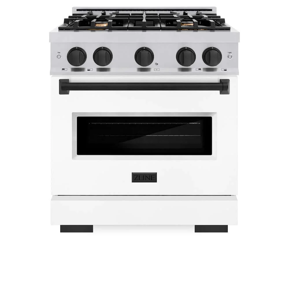 ZLINE Autograph Edition 30 in. 4.2 cu. ft. Classic Gas Range with 4 Burner Cooktop and Convection Gas Oven in Stainless Steel with White Matte Door and Matte Black Accents, Open Box-Good Condition - Image 7