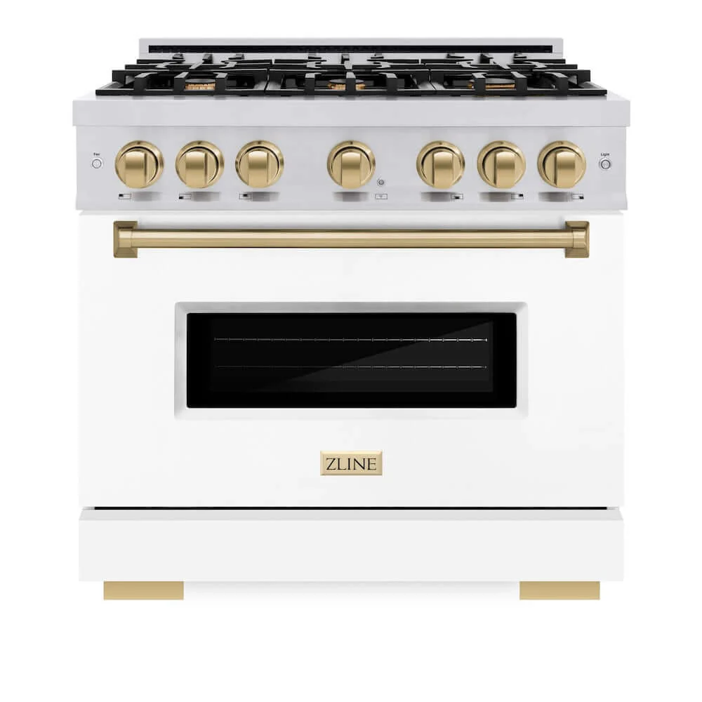 ZLINE Autograph Edition 36 in. 5.2 cu. ft. Classic Gas Range with 6 Burner Cooktop and Convection Gas Oven in Stainless Steel with White Matte Door and Champagne Bronze Accents, Open Box-Good Condition - Image 7