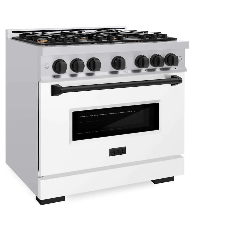 ZLINE Autograph Edition 36 in. 5.2 cu. ft. Classic Gas Range with 6 Burner Cooktop and Convection Gas Oven in Stainless Steel with White Matte Door and Matte Black Accents, Open Box-Good Condition - Image 4