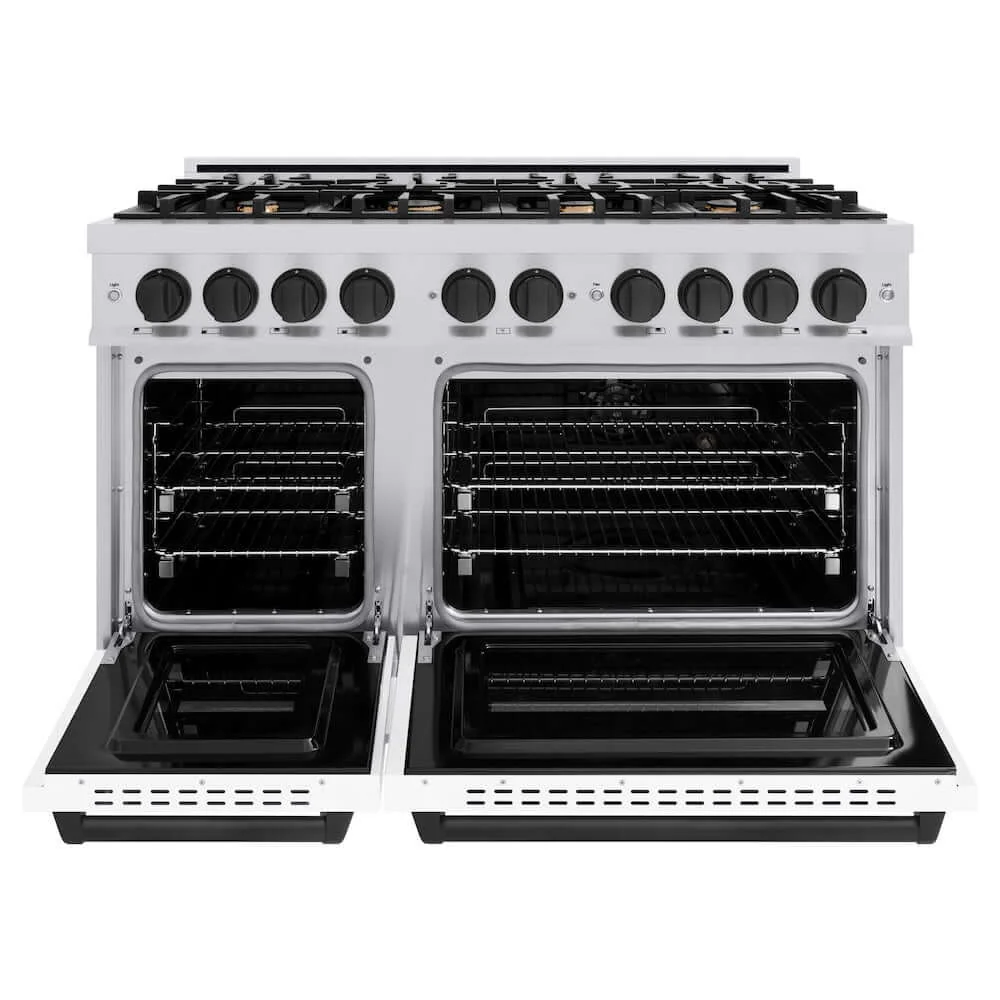 ZLINE Autograph Edition 48 in. 6.7 cu. ft. Classic Double Oven Gas Range with 8 Burner Cooktop in Stainless Steel with White Matte Doors and Matte Black Accents, Open Box-Good Condition - Image 7