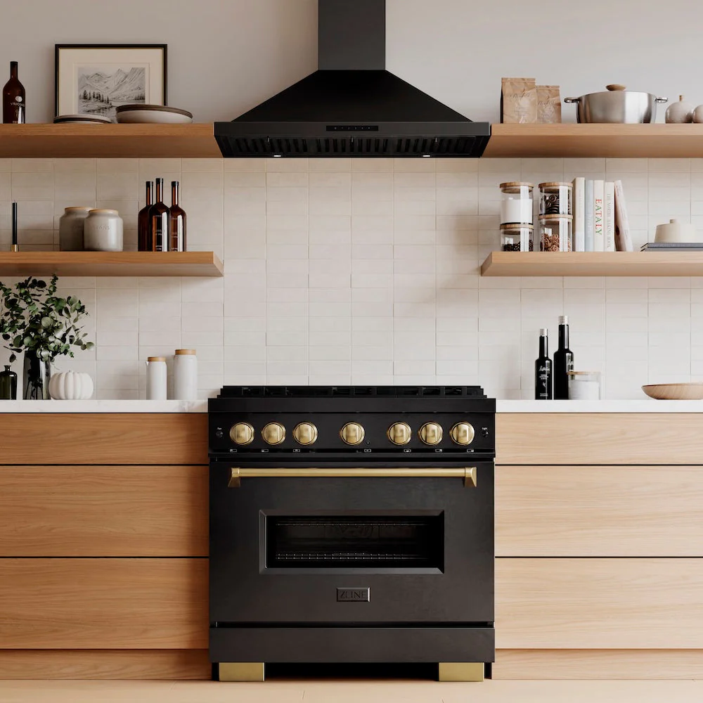 ZLINE Autograph Edition 36 in. 5.2 cu. ft. Classic Dual Fuel Range with 6 Burner DuoPro™ Cooktop and Electric Convection Oven in Black Stainless Steel and Champagne Bronze Accents, Open Box-Good Condition - Image 25
