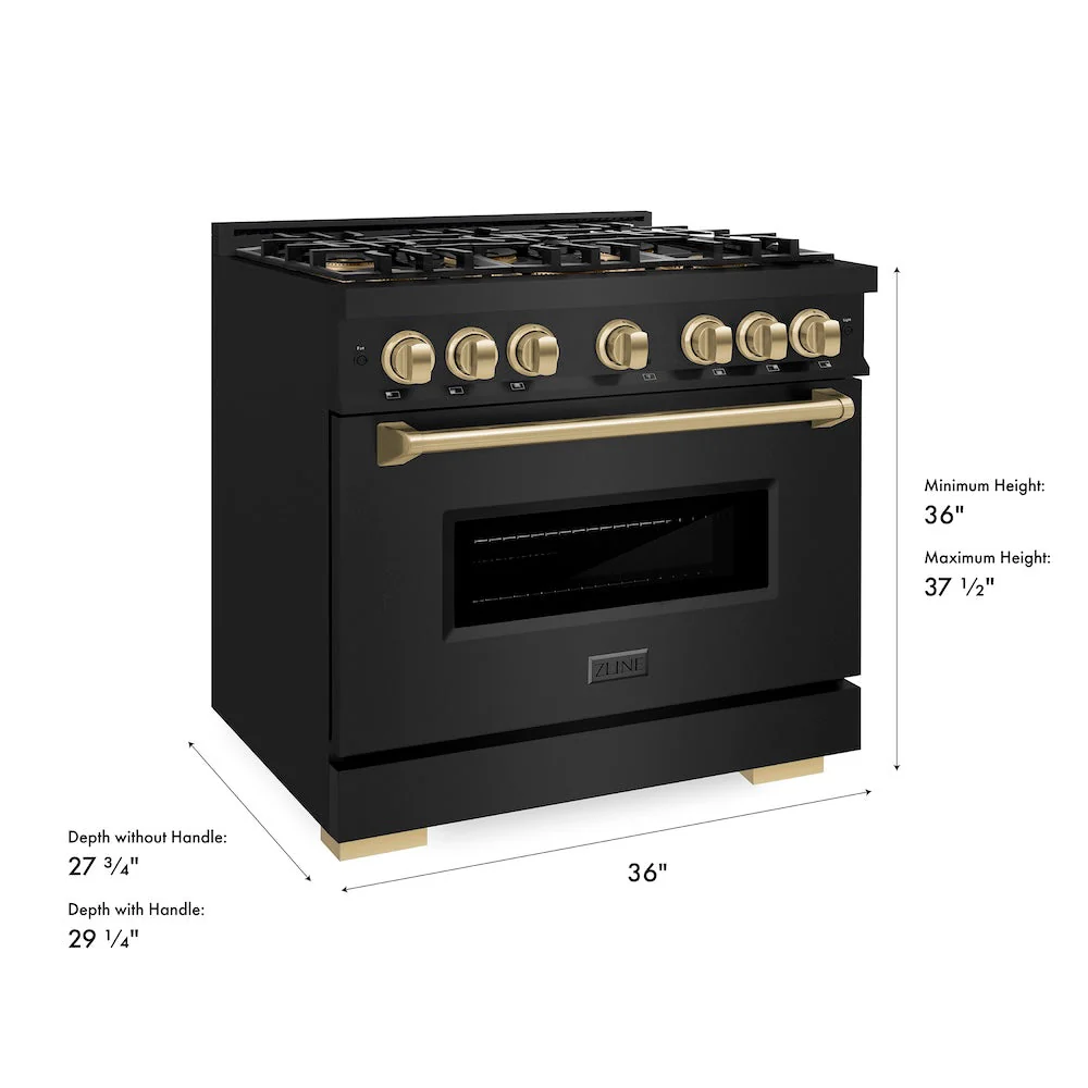 ZLINE Autograph Edition 36 in. 5.2 cu. ft. Classic Dual Fuel Range with 6 Burner DuoPro™ Cooktop and Electric Convection Oven in Black Stainless Steel and Champagne Bronze Accents, Open Box-Good Condition - Image 29