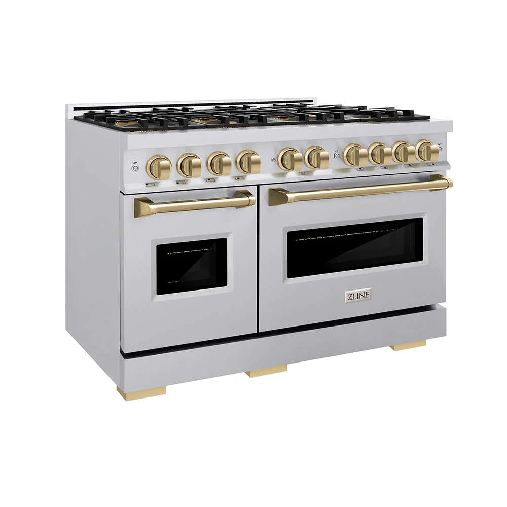 ZLINE Autograph Edition 48 in. 6.7 cu. ft. Classic Dual Fuel Range with 8 Burner DuoPro™ Cooktop and Dual Ovens in Stainless Steel and Champagne Bronze Accents, Open Box-Good Condition - Image 9