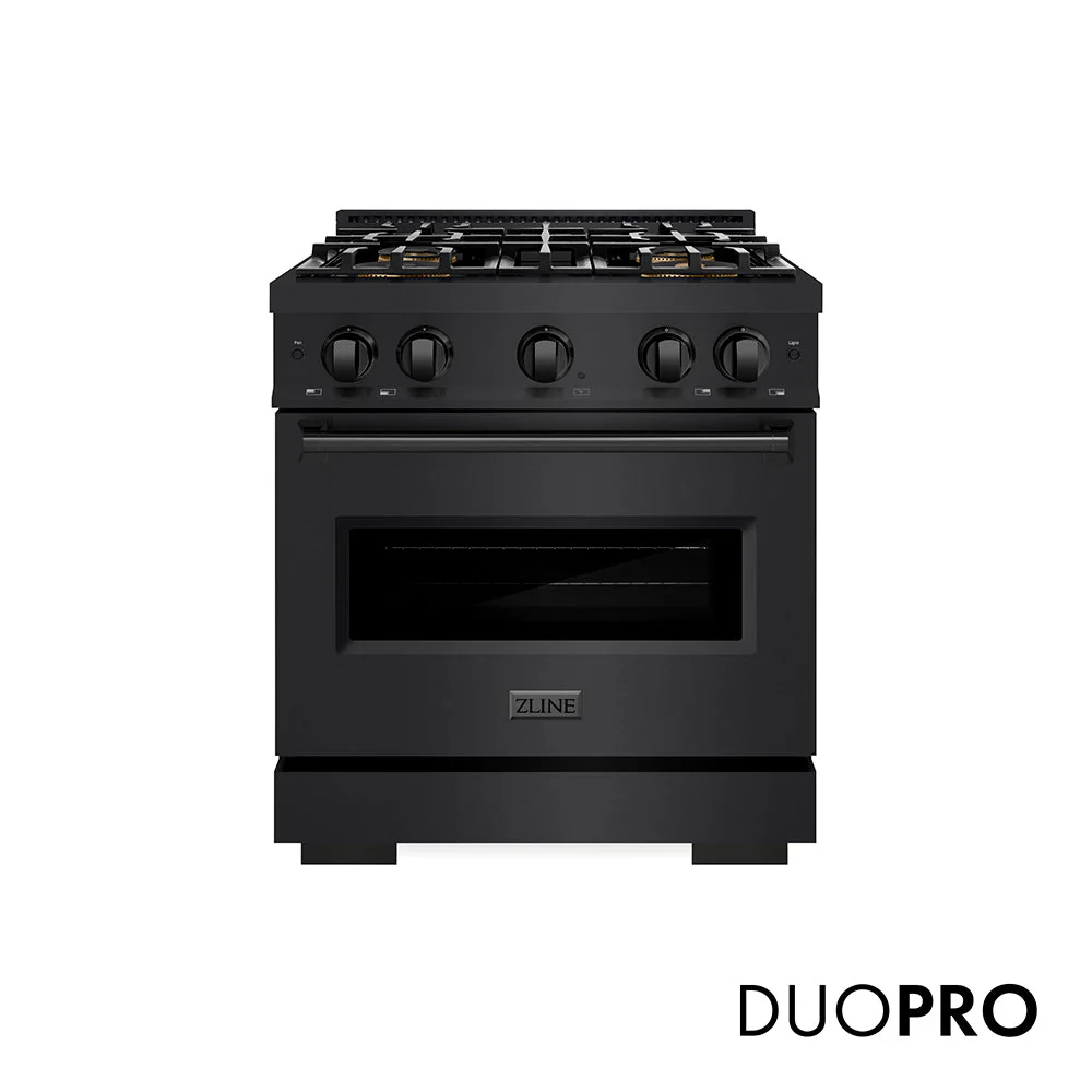 ZLINE 30 in. 4.2 cu. ft. Classic Gas Range with 4 Burner DuoPro™ Cooktop and Convection Gas Oven in Black Stainless Steel, Open Box-Good Condition