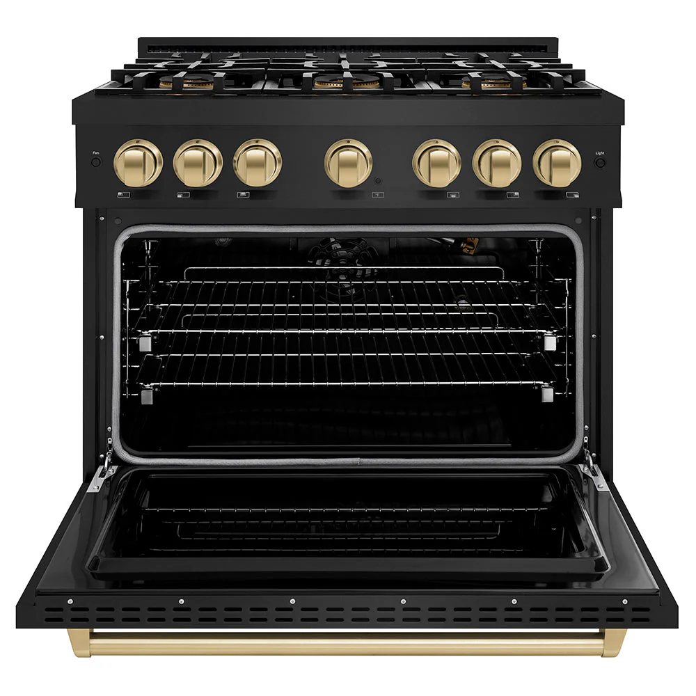 ZLINE Autograph Edition 36 in. 5.2 cu. ft. Classic Gas Range with 6 Burner DuoPro™ Cooktop and Convection Gas Oven in Black Stainless Steel and Champagne Bronze Accents, Open Box-Good Condition - Image 13