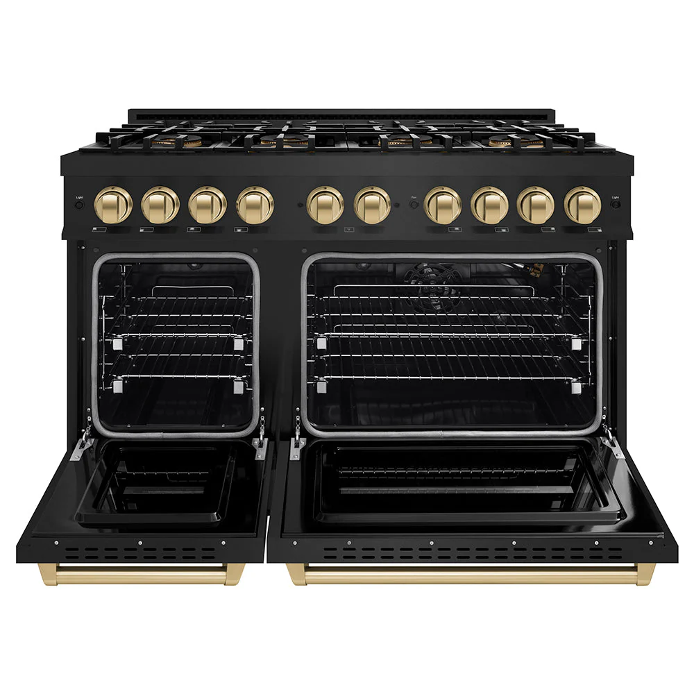 ZLINE Autograph Edition 48 in. 6.7 cu. ft. Classic Gas Range with 8 Burner DuoPro™ Cooktop and Dual Ovens in Black Stainless Steel and Champagne Bronze Accents, Open Box-Good Condition - Image 14