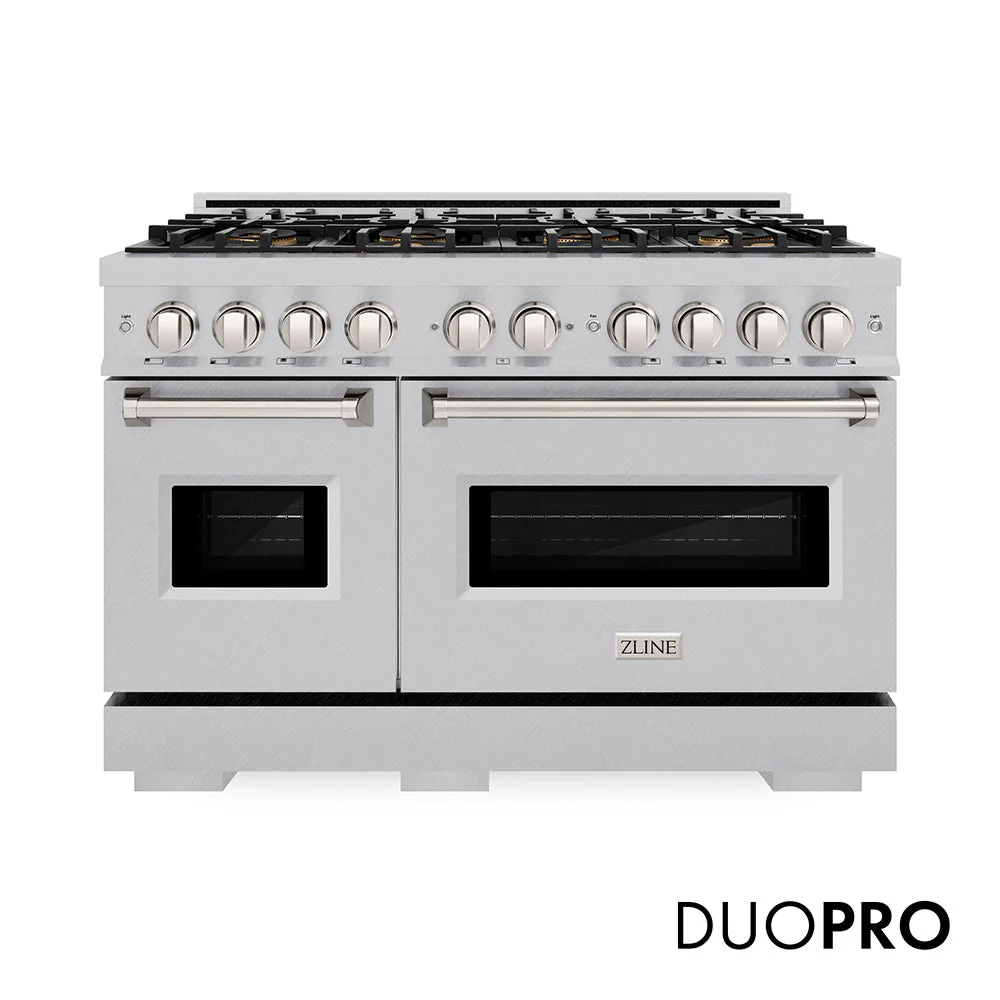 ZLINE 48 in. 6.7 cu. ft. Classic Gas Range with 8 Burner DuoPro™ Cooktop and Dual Ovens in Satin Stainless Steel, Open Box-Good Condition