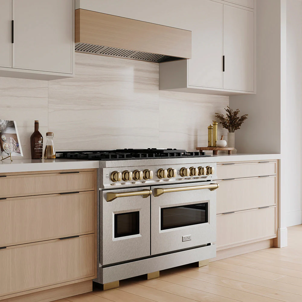 ZLINE Autograph Edition 48 in. 6.7 cu. ft. Classic Gas Range with 8 Burner DuoPro™ Cooktop and Dual Ovens in Satin Stainless Steel and Champagne Bronze Accents, Open Box-Good Condition - Image 27