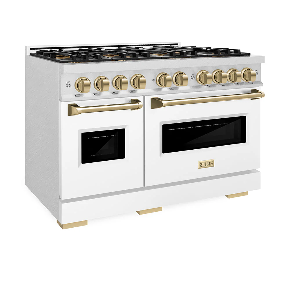 ZLINE Autograph Edition 48 in. 6.7 cu. ft. Classic Gas Range with 8 Burner DuoPro™ Cooktop and Dual Ovens in Satin Stainless Steel with White Matte Doors and Champagne Bronze Accents, Open Box-Good Condition - Image 11