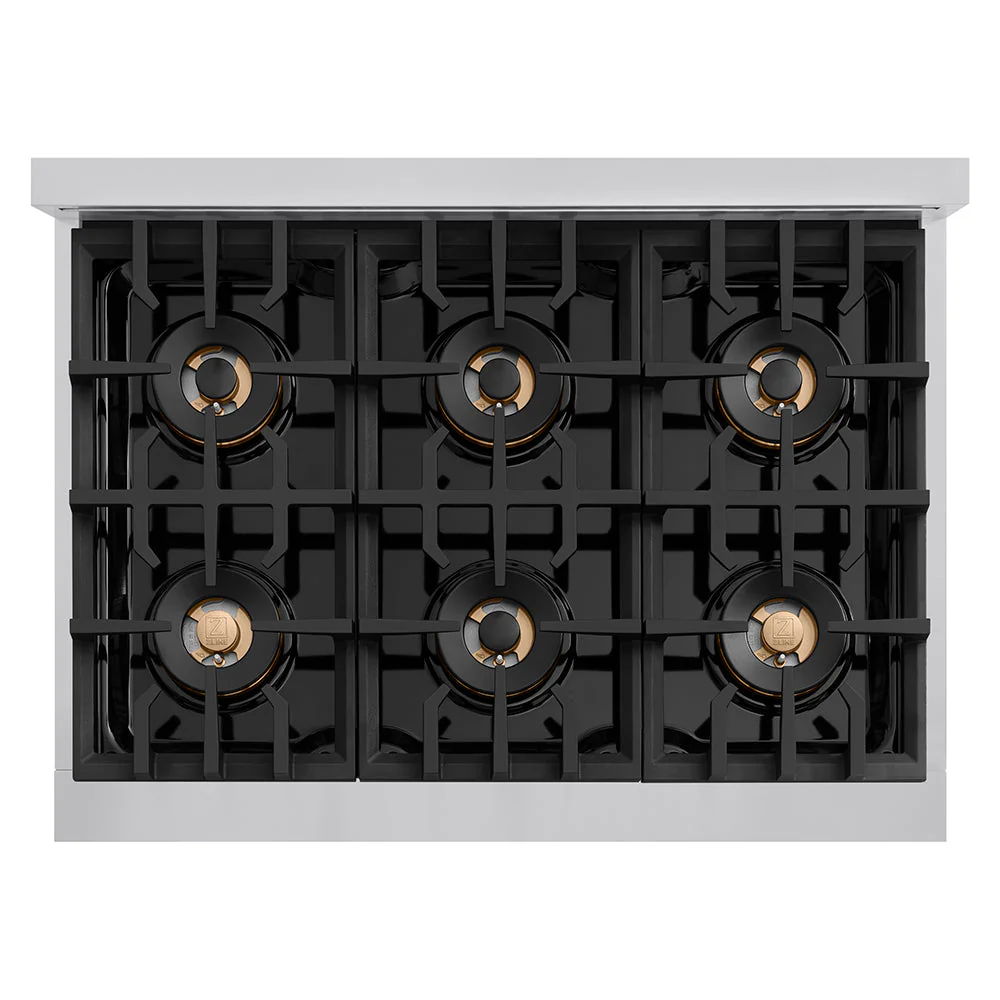ZLINE Autograph Edition 36 in. 5.2 cu. ft. Classic Gas Range with 6 Burner DuoPro™ Cooktop and Convection Gas Oven in Stainless Steel and Champagne Bronze Accents, Open Box-Good Condition - Image 11