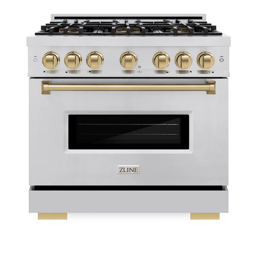 ZLINE Autograph Edition 36 in. 5.2 cu. ft. Classic Gas Range with 6 Burner DuoPro™ Cooktop and Convection Gas Oven in Stainless Steel and Champagne Bronze Accents, Open Box-Good Condition - Image 12