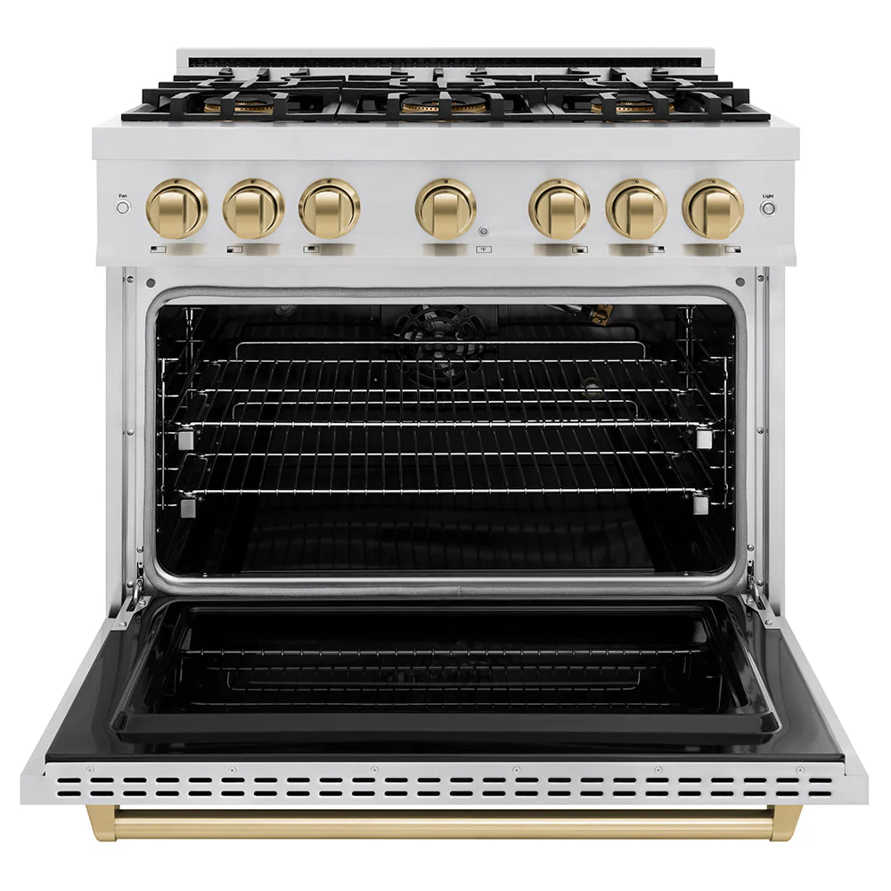 ZLINE Autograph Edition 36 in. 5.2 cu. ft. Classic Gas Range with 6 Burner DuoPro™ Cooktop and Convection Gas Oven in Stainless Steel and Champagne Bronze Accents, Open Box-Good Condition - Image 13