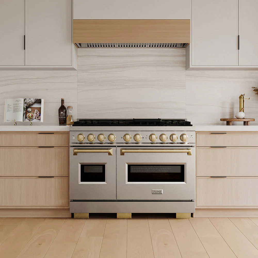 ZLINE Autograph Edition 48 in. 6.7 cu. ft. Classic Gas Range with 8 Burner DuoPro™ Cooktop and Dual Ovens in Stainless Steel and Champagne Bronze Accents, Open Box-Good Condition - Image 2