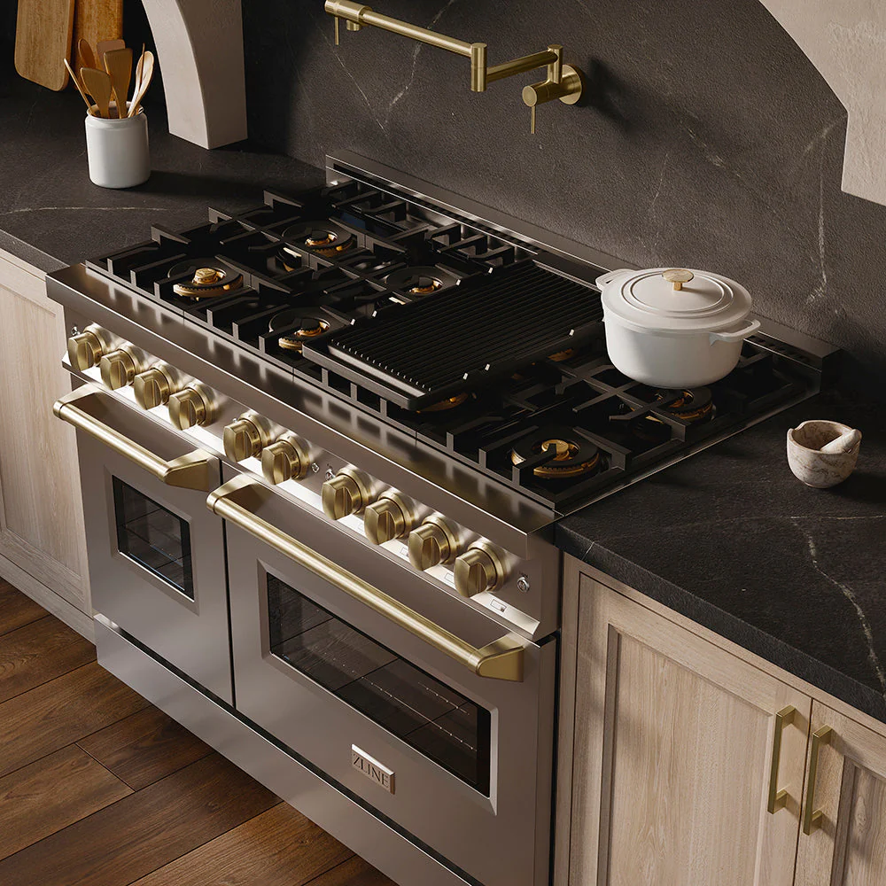 ZLINE Autograph Edition 48 in. 6.7 cu. ft. Classic Gas Range with 8 Burner DuoPro™ Cooktop and Dual Ovens in Stainless Steel and Champagne Bronze Accents, Open Box-Good Condition - Image 26