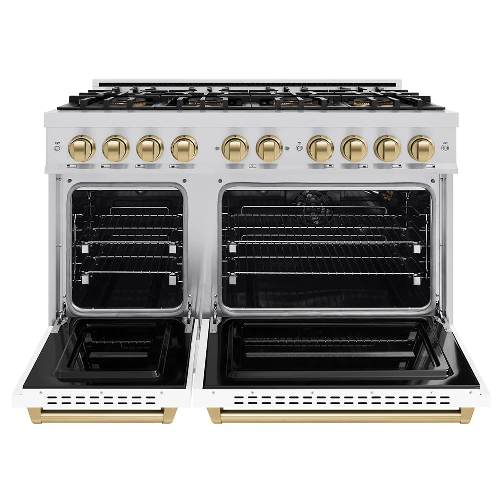ZLINE Autograph Edition 48 in. 6.7 cu. ft. Classic Gas Range with 8 Burner DuoPro™ Cooktop and Dual Ovens with White Matte Doors and Champagne Bronze Accents, Open Box-Good Condition - Image 14