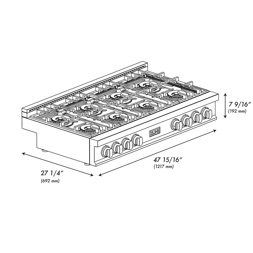 ZLINE Autograph Edition 48 in. Classic Gas Rangetop with 8 Burner DuoPro™ Cooktop in Black Stainless Steel and Polished Gold Accents, Open Box-Good Condition - Image 14