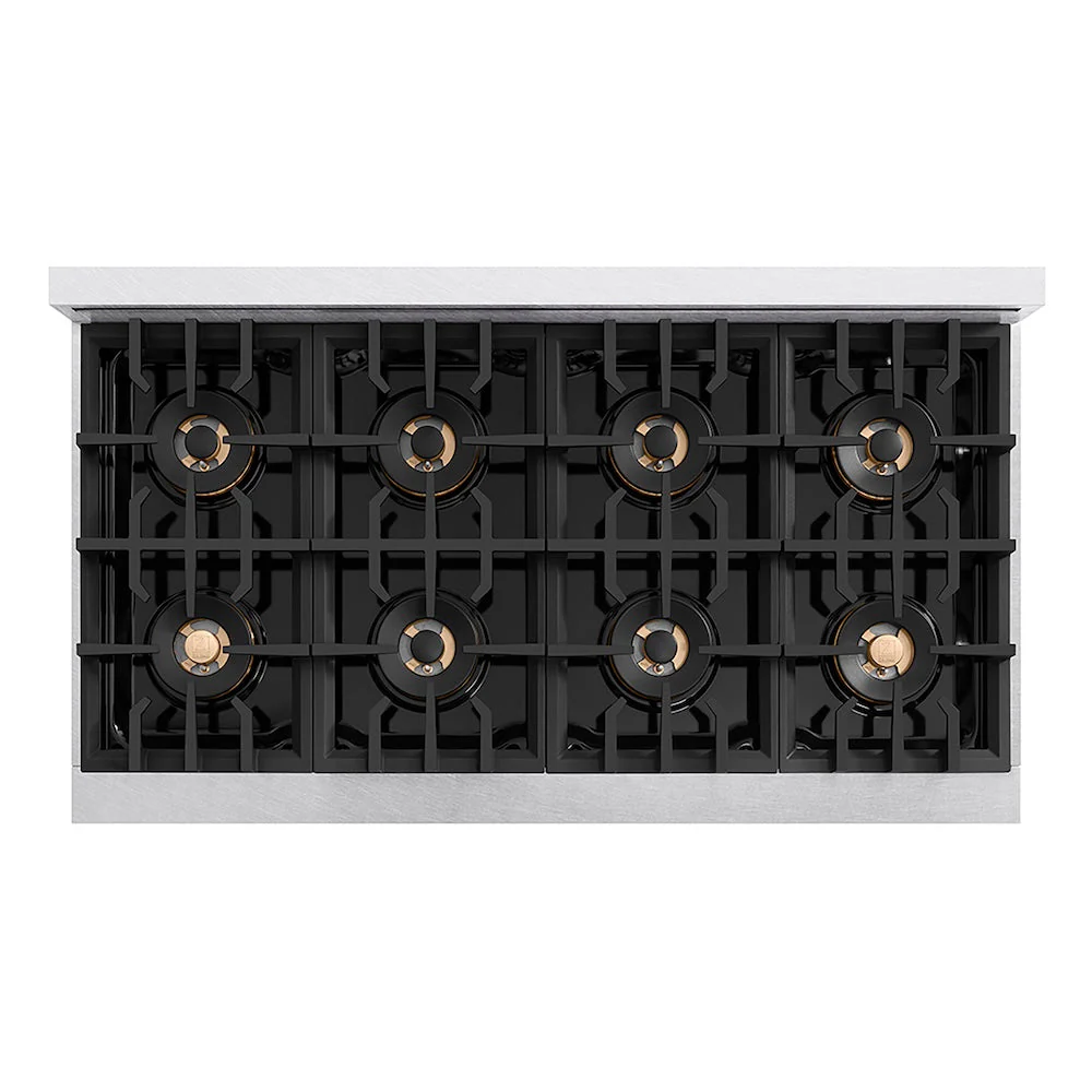 ZLINE Autograph Edition 48 in. Classic Gas Rangetop with 8 Burner DuoPro™ Cooktop in Satin Stainless Steel and Champagne Bronze Accents, Open Box-Good Condition - Image 2