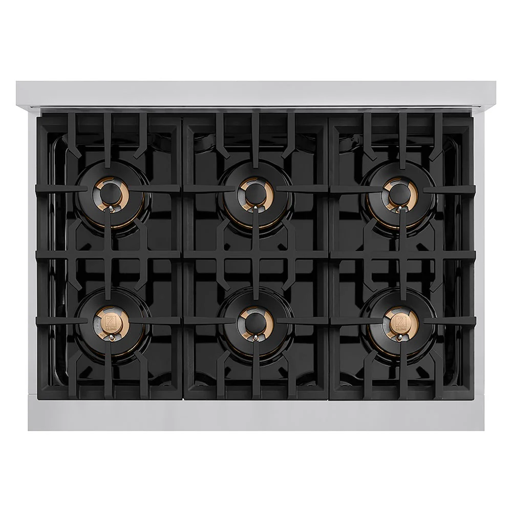 ZLINE Autograph Edition 36 in. Classic Gas Rangetop with 6 Burner DuoPro™ Cooktop in Stainless Steel and Champagne Bronze Accents, Open Box-Good Condition - Image 2