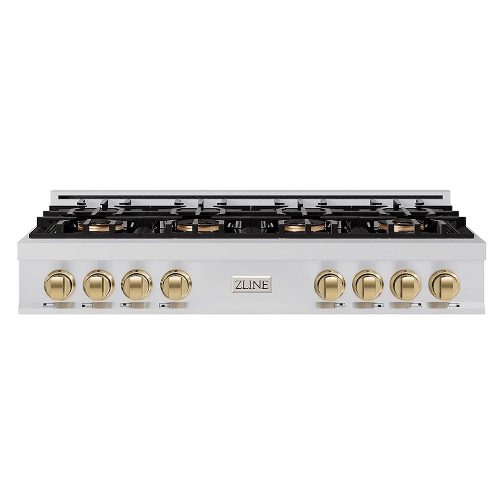 ZLINE Autograph Edition 48 in. Classic Gas Rangetop with 8 Burner DuoPro™ Cooktop in Stainless Steel and Champagne Bronze Accents, Open Box-Good Condition - Image 4