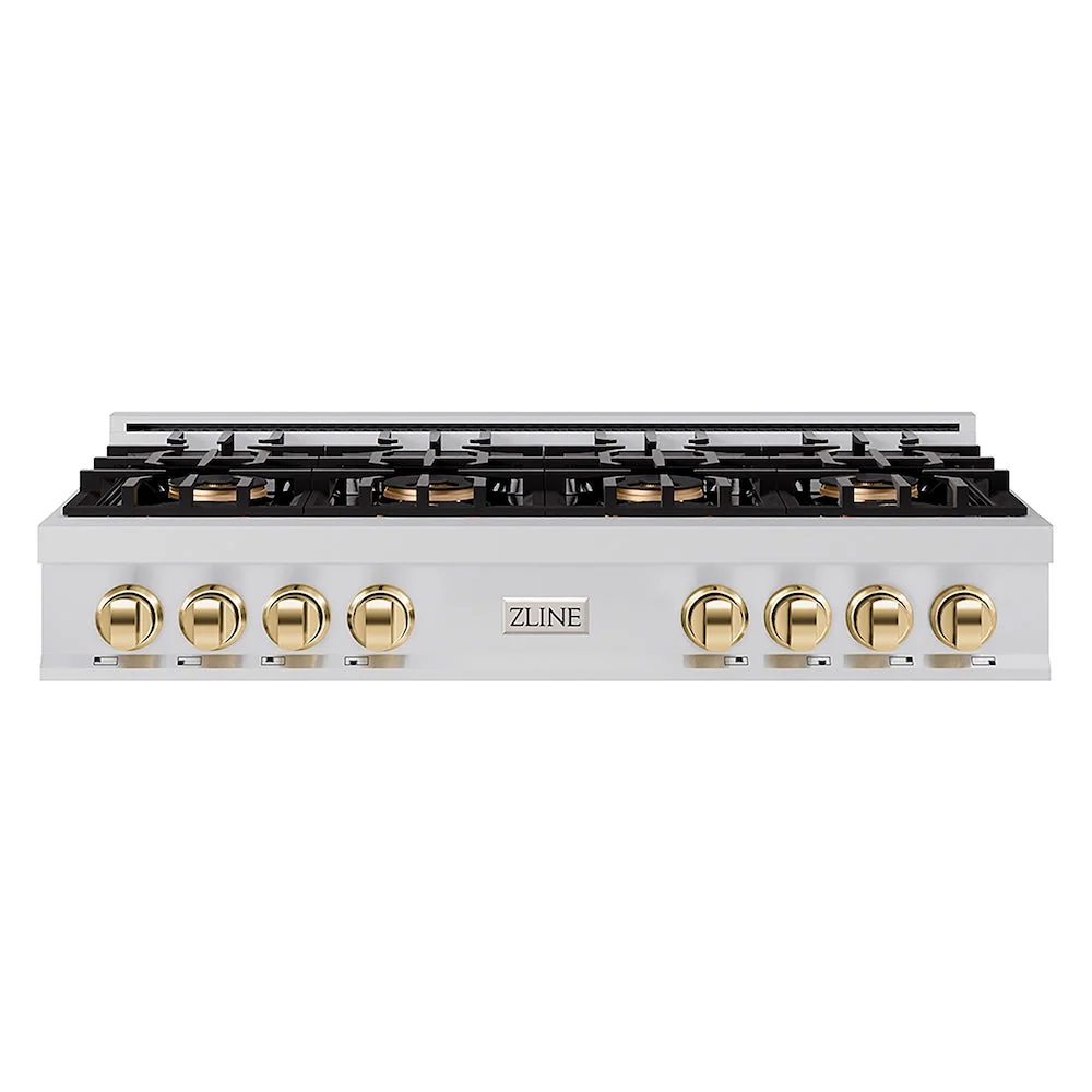 ZLINE Autograph Edition 48 in. Classic Gas Rangetop with 8 Burner DuoPro™ Cooktop in Stainless Steel and Polished Gold Accents, Open Box-Good Condition - Image 4