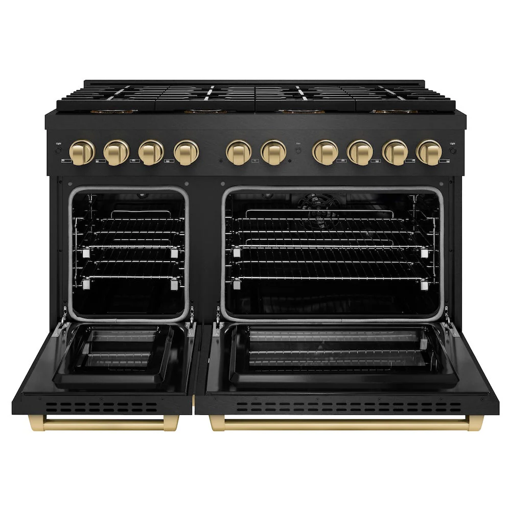 ZLINE Autograph Edition 48 in. 6.7 cu. ft. Paramount Dual Fuel Range with 8 Burner DuoPro™ Cooktop and Dual Ovens in Black Satin Stainless Steel and Champagne Bronze Accents, Open Box-Good Condition - Image 6