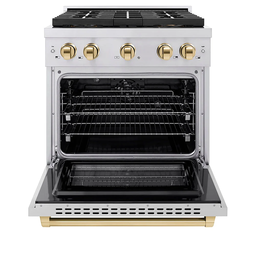 ZLINE Autograph Edition 30 in. 4.2 cu. ft. Paramount Dual Fuel Range with 4 Burner DuoPro™ Cooktop and Electric Convection Oven in Stainless Steel with Polished Gold Accents, Open Box-Good Condition - Image 5