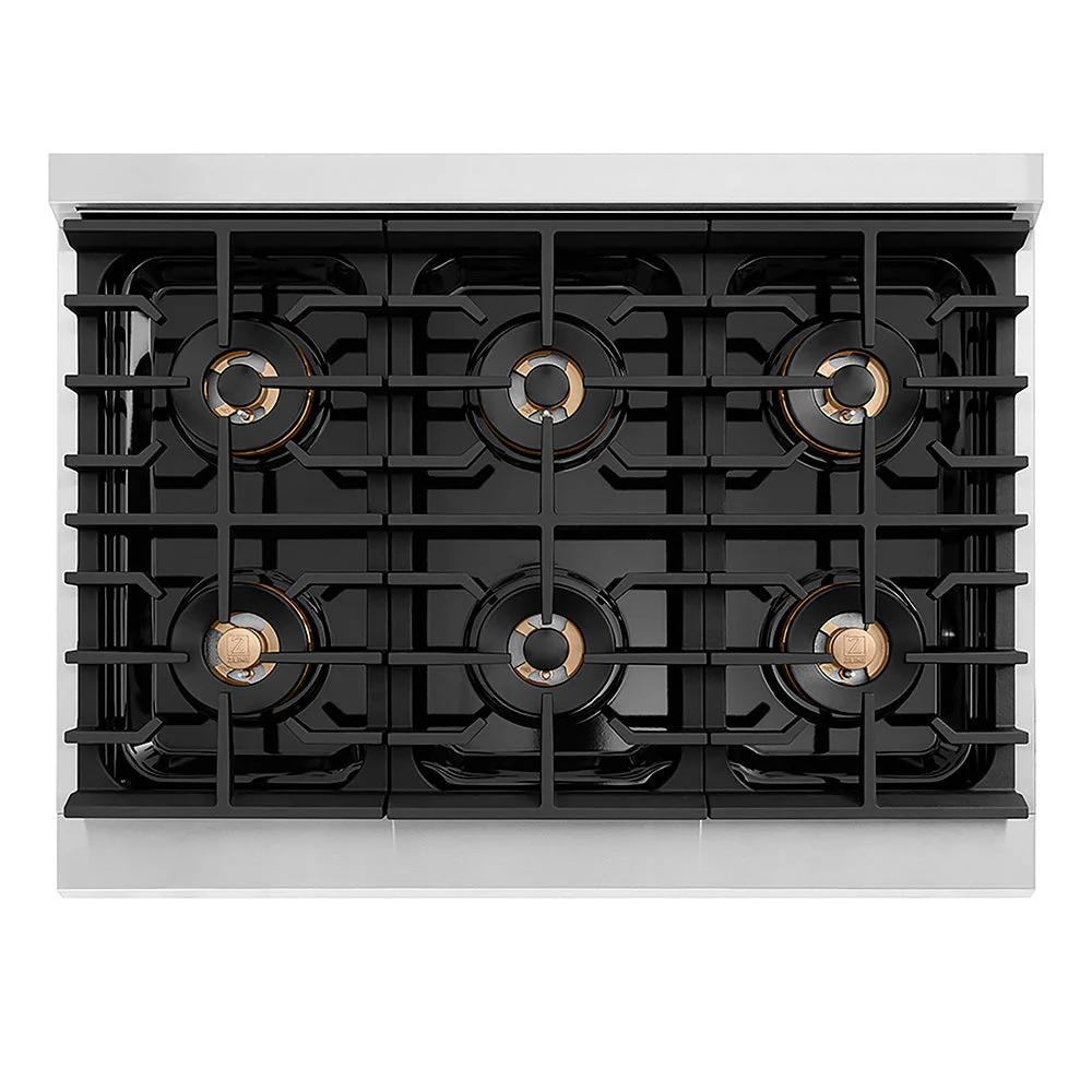 ZLINE Autograph Edition 36 in. 5.2 cu. ft. Paramount Dual Fuel Range with 6 Burner DuoPro™ Cooktop and Electric Convection Oven with Black Matte Door and Polished Gold Accents, Open Box-Good Condition - Image 2