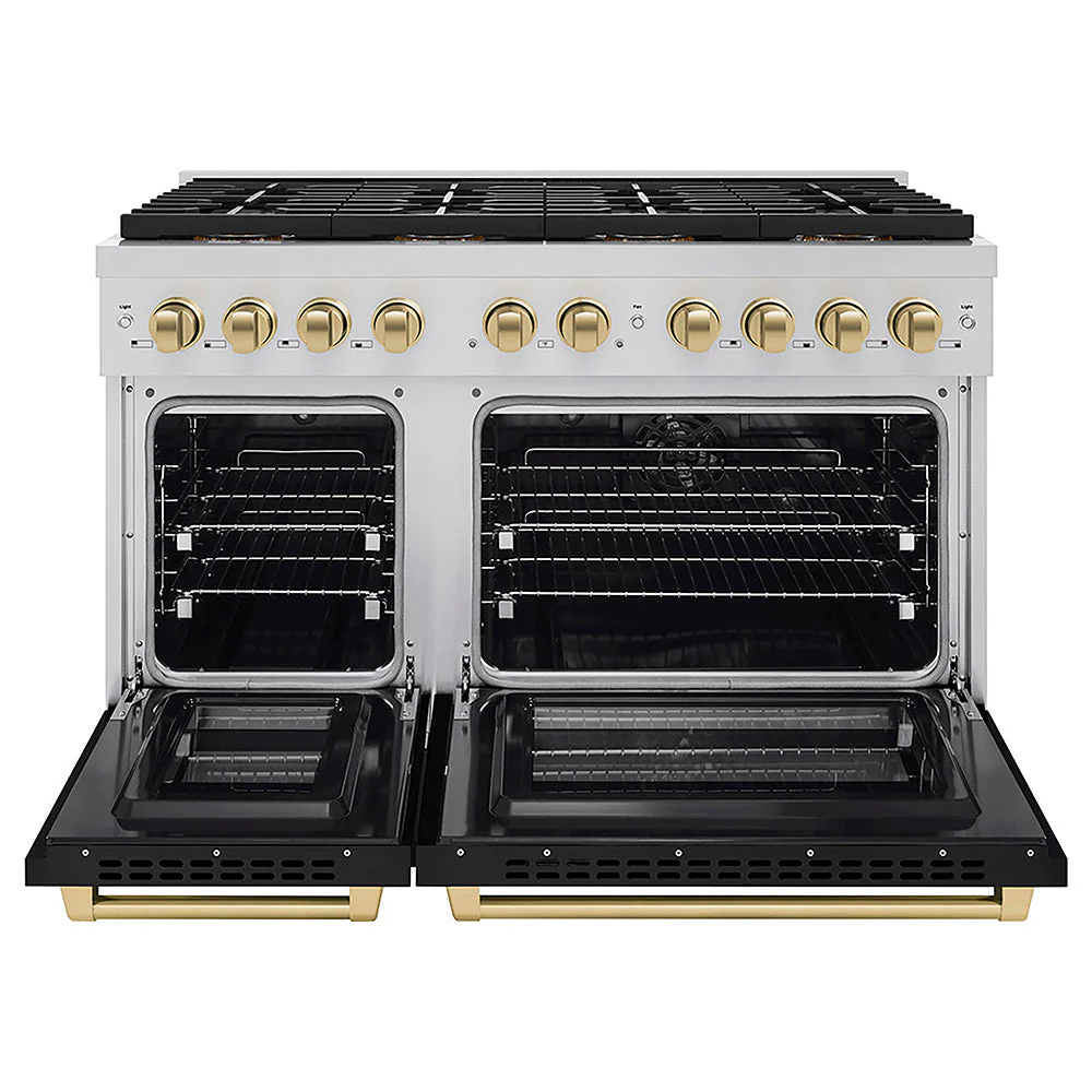 ZLINE Autograph Edition 48 in. 6.7 cu. ft. Paramount Dual Fuel Range with 8 Burner DuoPro™ Cooktop and Dual Ovens with Black Matte Doors and Champagne Bronze Accents, Open Box-Good Condition - Image 5