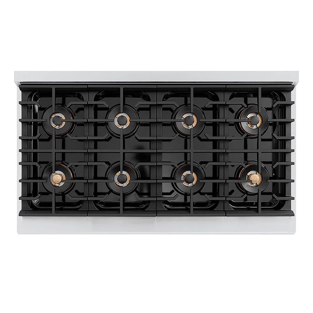 ZLINE Autograph Edition 48 in. 6.7 cu. ft. Paramount Dual Fuel Range with 8 Burner DuoPro™ Cooktop and Dual Ovens with Black Matte Doors and Polished Gold Accents, Open Box-Good Condition - Image 2