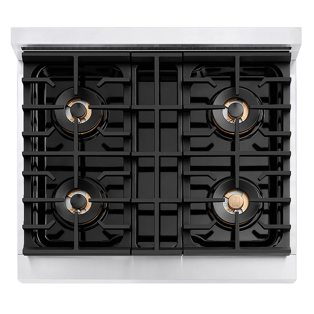 ZLINE Autograph Edition 30 in. 4.2 cu. ft. Paramount Dual Fuel Range with 4 Burner DuoPro™ Cooktop and Electric Convection Oven in Stainless Steel with White Matte Door and Matte Black Accents, Open Box-Good Condition - Image 2