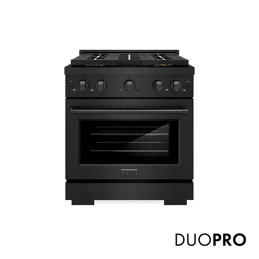 ZLINE 30 in. 4.2 cu. ft. Paramount Gas Range with 4 Burner DuoPro™ Cooktop and Convection Gas Oven in Black Stainless Steel, Open Box-Good Condition